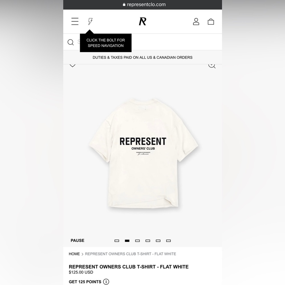 REPRESENT OWNERS CLUB T-SHIRT - FLAT WHITE